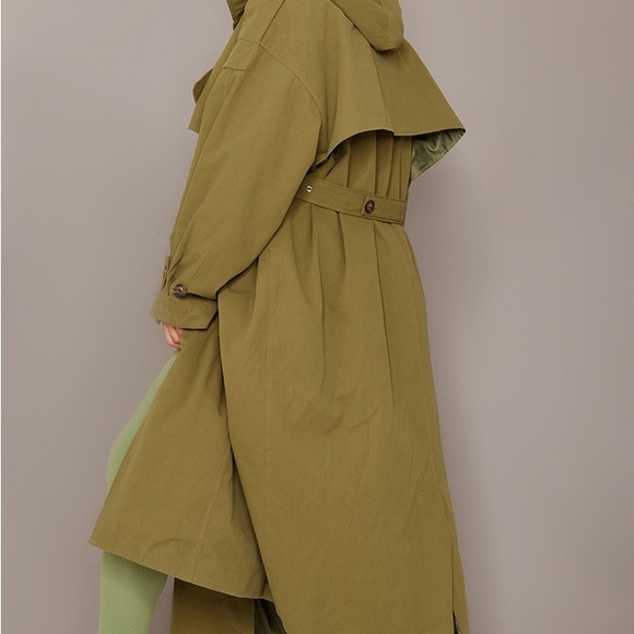 Olive Green Women's Trench Coat - Picture 3 of 5